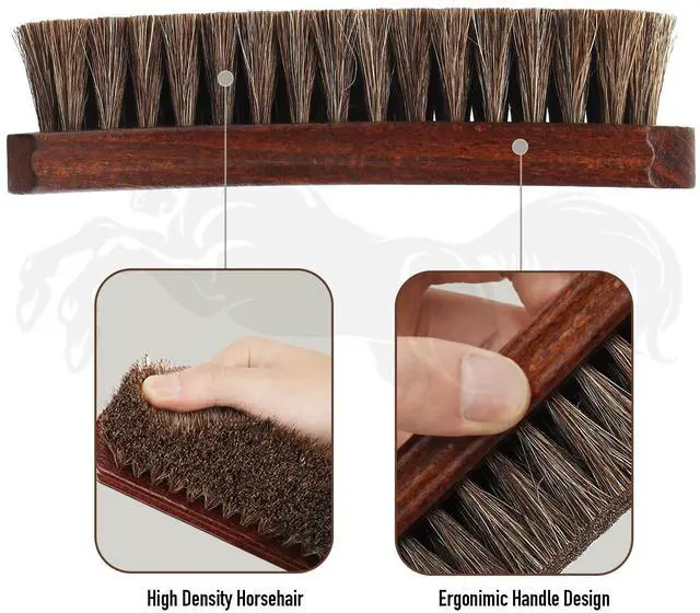 Alt view image 5 of 7 - 100% Horsehair Brush Professional Premium Horsehair Shoe Brush Dauber Applicators for Leather Shoes Boots Coats Purses Soft Horsehair with Curved Wood Handle for Grip Leather Shine Polish (3pcs)
