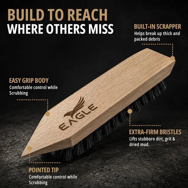 Alt view image 6 of 7 - Heavy-Duty Boot & Cleat Brush Tough Bristle Scrubber for Muddy Boots, Football Cleats & Golf Shoes Rugged Cleaning Tool for Soles, Treads & Outsoles Wood Handle, Outdoor-Ready