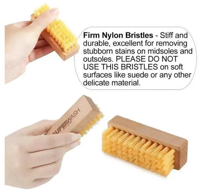 Alt view image 2 of 6 - Shoe Cleaning Brushes, Wooden Shoe Sole Bottom Scrub Brush, Stiff Nylon Bristles Scrubbing Stubborn Stains - 3 Pack