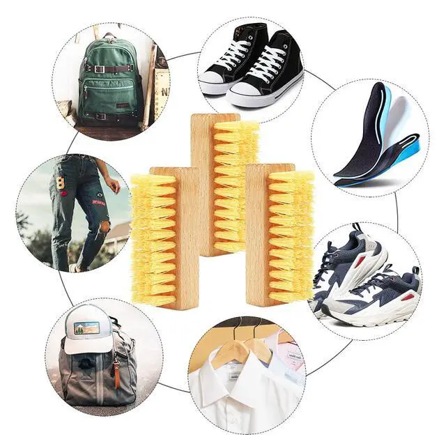 Alt view image 5 of 6 - Shoe Cleaning Brushes, Wooden Shoe Sole Bottom Scrub Brush, Stiff Nylon Bristles Scrubbing Stubborn Stains - 3 Pack