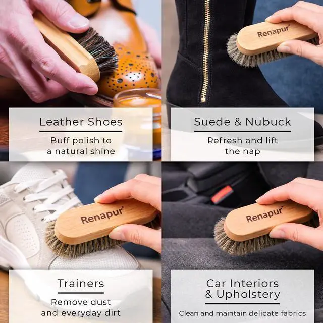 Alt view image 5 of 7 - Premium Horsehair Brush - Super-Soft Bristles with Ergonomic Wooden Handle, Perfect for Polishing Leather & Cleaning Suede or Fabric Shoes/Boots.