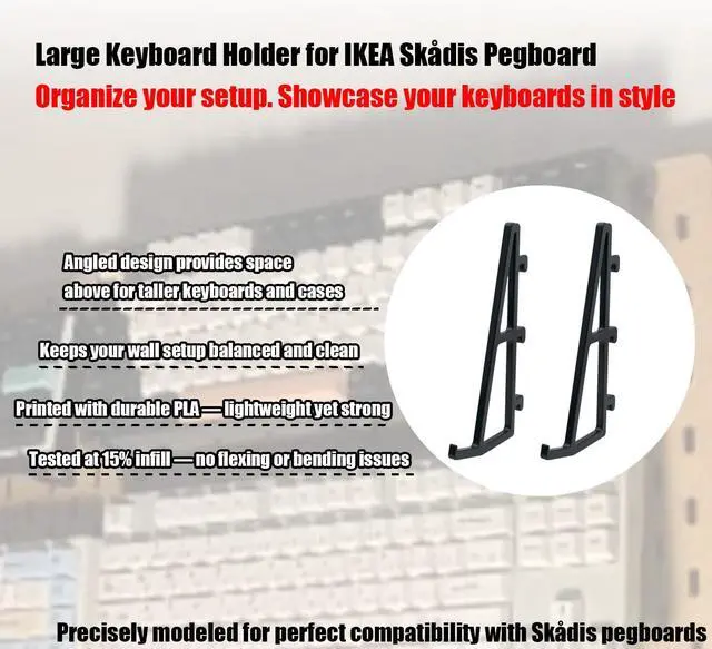 Alt view image 2 of 6 - Keyboard Display Stand for IKEA SKADIS Pegboard, 2 lb Weight Capacity, Black, 1 Pair