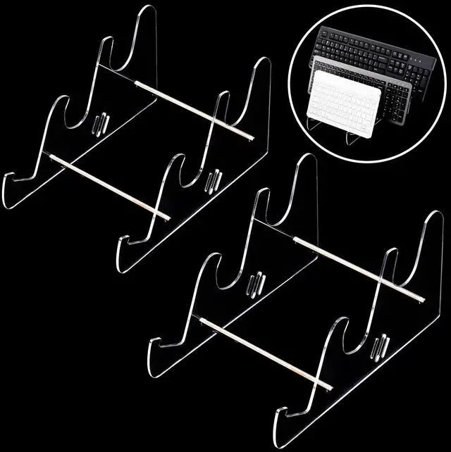Main image of 2 Pack Acrylic Display Stand, 3-Tier Mechanical Keyboard Holder, Desktop Clear Rack Computer Storage Shelf for 6 Keyboards (Each Holds 3)
