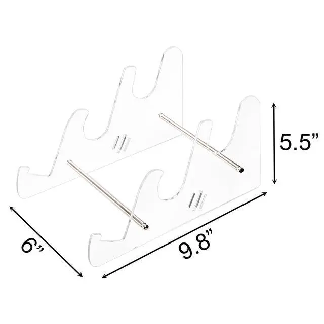 Alt view image 2 of 7 - 2 Pack Acrylic Display Stand, 3-Tier Mechanical Keyboard Holder, Desktop Clear Rack Computer Storage Shelf for 6 Keyboards (Each Holds 3)