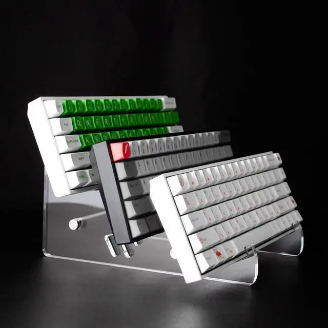 Alt view image 6 of 7 - 2 Pack Acrylic Display Stand, 3-Tier Mechanical Keyboard Holder, Desktop Clear Rack Computer Storage Shelf for 6 Keyboards (Each Holds 3)