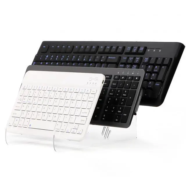 Alt view image 5 of 7 - 2 Pack Acrylic Display Stand, 3-Tier Mechanical Keyboard Holder, Desktop Clear Rack Computer Storage Shelf for 6 Keyboards (Each Holds 3)