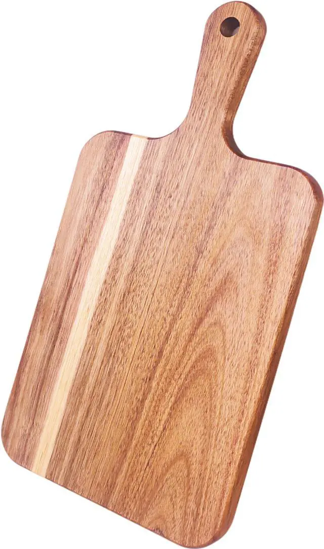 Alt view image 2 of 7 - Acacia Wood Cutting Board with Handle 13.7''X7'' / Charcuterie Board/Serving Board/Cheese, Bread, Vegetables & Fruits Serving Board (Rectangular)