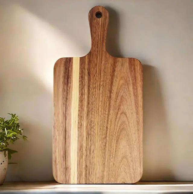 Main image of Acacia Wood Cutting Board with Handle 13.7''X7'' / Charcuterie Board/Serving Board/Cheese, Bread, Vegetables & Fruits Serving Board (Rectangular)