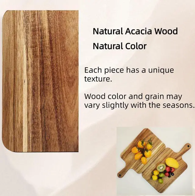 Alt view image 7 of 7 - Acacia Wood Cutting Board with Handle 13.7''X7'' / Charcuterie Board/Serving Board/Cheese, Bread, Vegetables & Fruits Serving Board (Rectangular)