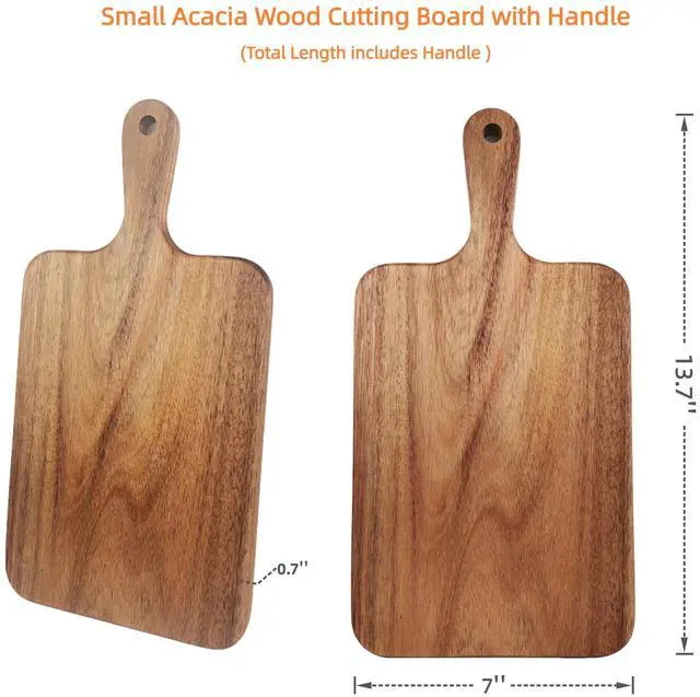 Alt view image 4 of 7 - Acacia Wood Cutting Board with Handle 13.7''X7'' / Charcuterie Board/Serving Board/Cheese, Bread, Vegetables & Fruits Serving Board (Rectangular)