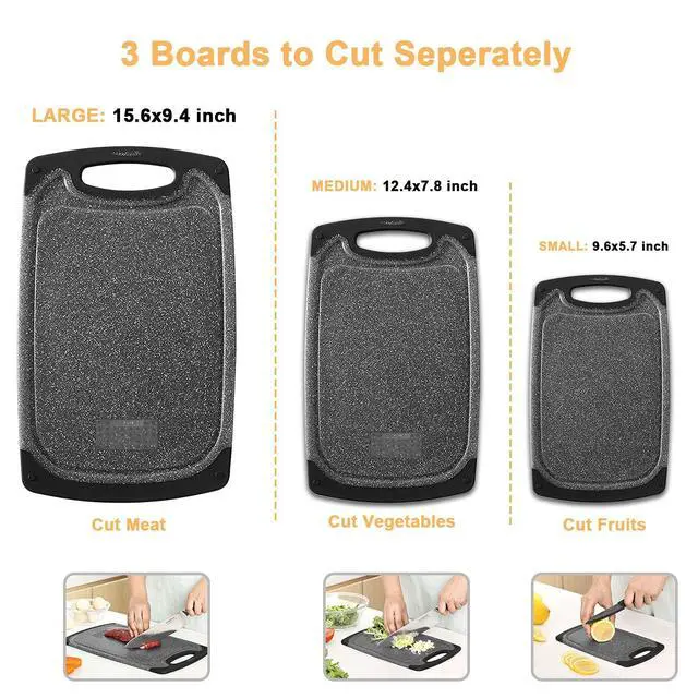 Alt view image 2 of 7 - Plastic Cutting Boards Set of 3,BPA Free,Dishwasher Safe