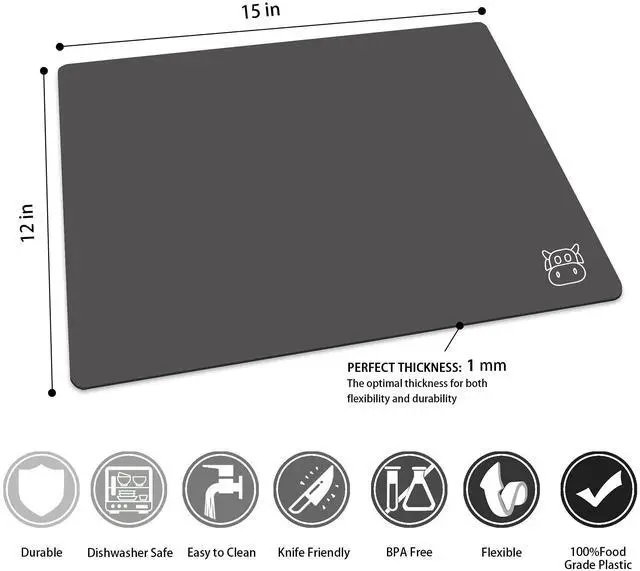 Alt view image 3 of 7 - Flexible Plastic Cutting Board Set of 5 Gradient Color, Colorful Chopping Boards, BPA Free Mats, Non-Slip, Dishwasher Safe, 15x12 Inch, Gray Neutral Colors