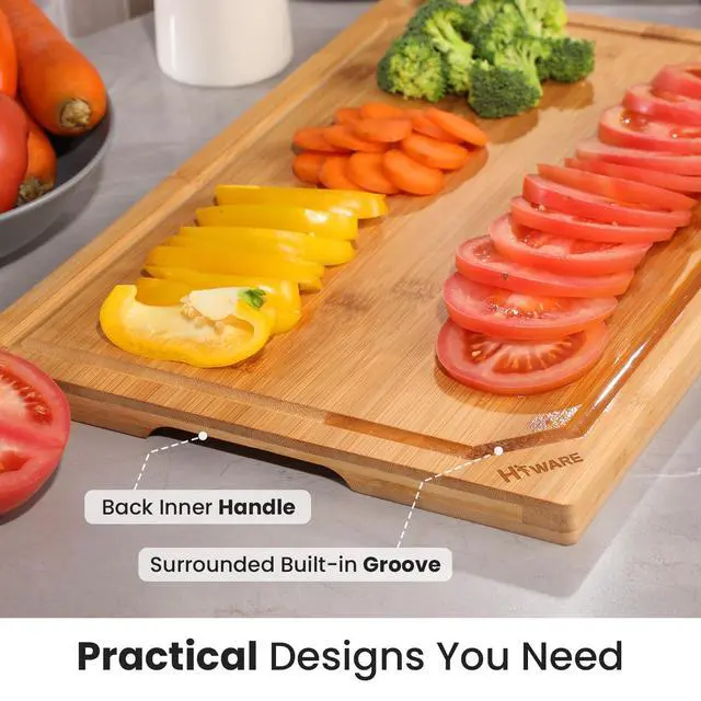 Alt view image 5 of 6 - Extra Large Bamboo Cutting Board for Kitchen, Heavy Duty Wood Cutting Board with Juice Groove, 100% Organic Bamboo, Pre Oiled, 18" x 12"