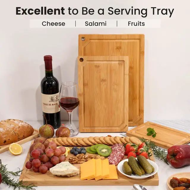 Alt view image 6 of 6 - Extra Large Bamboo Cutting Board for Kitchen, Heavy Duty Wood Cutting Board with Juice Groove, 100% Organic Bamboo, Pre Oiled, 18" x 12"