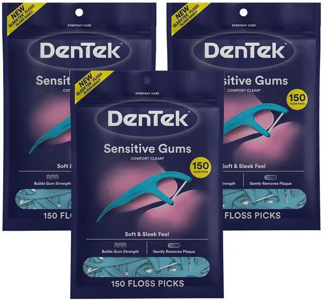 Main image of Comfort Clean Sensitive Gums Floss Picks, Soft & Silky Ribbon, 150 Count, 3 Pack