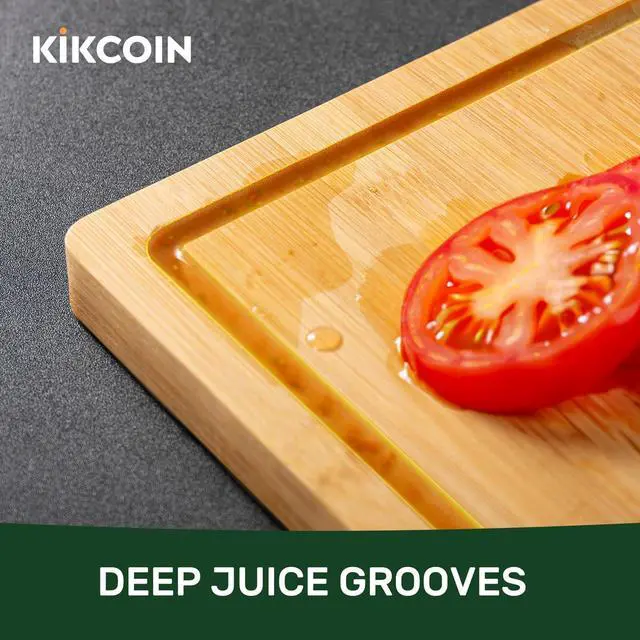 Alt view image 4 of 7 - 17×11 Bamboo Cutting Boards for Kitchen, Healthy Wooden Cutting Boards for Kitchen, Charcuterie, Vegetables, Cheese, Extra Large Chopping Boards with Deep Juice Groove and Handle, Natural