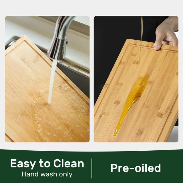Alt view image 6 of 7 - 17×11 Bamboo Cutting Boards for Kitchen, Healthy Wooden Cutting Boards for Kitchen, Charcuterie, Vegetables, Cheese, Extra Large Chopping Boards with Deep Juice Groove and Handle, Natural