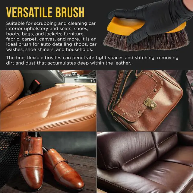 Alt view image 5 of 5 - Long Bristle Horse Hair Leather Cleaning Brush - Scrub Clean Car Interior Upholstery, Seats, Furniture, Fabric, Carpet, Shoes Boots Sneakers - Auto Detailing, Scrubbing Removing Stains, Dirt