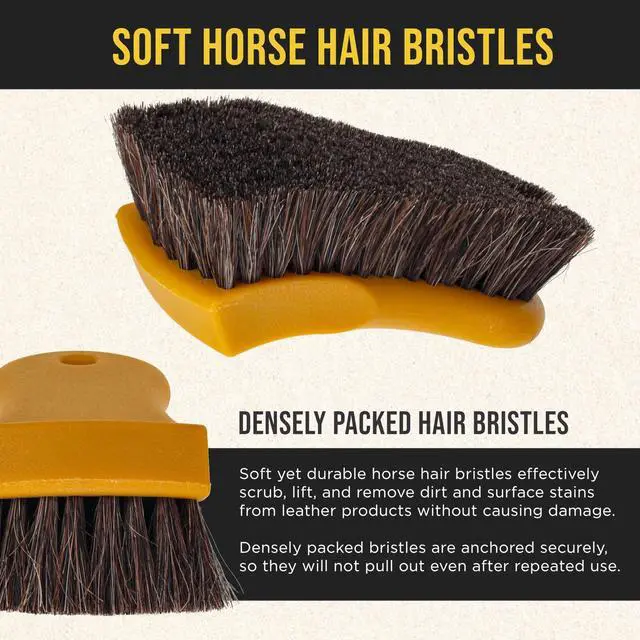 Alt view image 3 of 5 - Long Bristle Horse Hair Leather Cleaning Brush - Scrub Clean Car Interior Upholstery, Seats, Furniture, Fabric, Carpet, Shoes Boots Sneakers - Auto Detailing, Scrubbing Removing Stains, Dirt