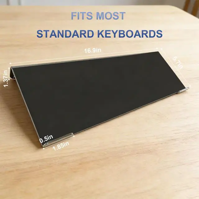 Alt view image 2 of 7 - Acrylic Tilted Computer Keyboard Stand Holder, 16.9" x 5.7" Keyboard Riser with Silicone Anti-Slip Strip, Keyboard Tray for Easy Ergonomic Typing for Office Desk, Home, School (Black)