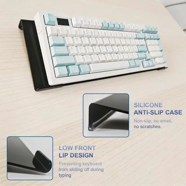 Alt view image 4 of 7 - Acrylic Tilted Computer Keyboard Stand Holder, 16.9" x 5.7" Keyboard Riser with Silicone Anti-Slip Strip, Keyboard Tray for Easy Ergonomic Typing for Office Desk, Home, School (Black)