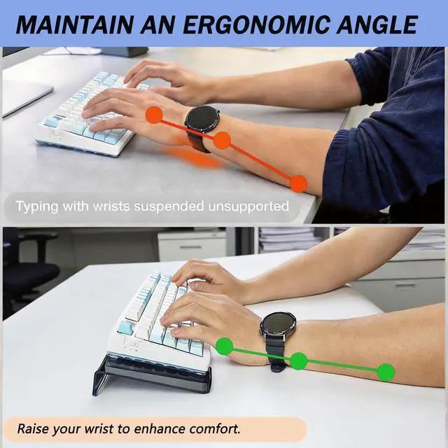 Alt view image 3 of 7 - Acrylic Tilted Computer Keyboard Stand Holder, 16.9" x 5.7" Keyboard Riser with Silicone Anti-Slip Strip, Keyboard Tray for Easy Ergonomic Typing for Office Desk, Home, School (Black)