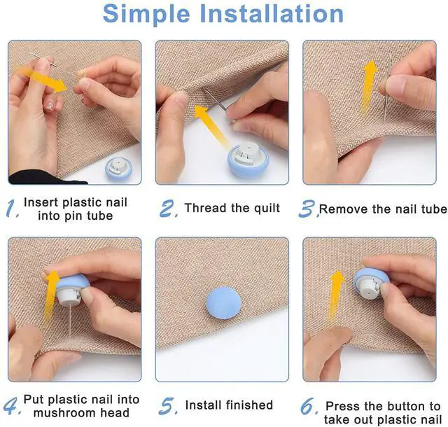 Alt view image 5 of 7 - 16 Pcs Duvet Clips Set, Duvet Pins, Duvet Button,Quilt Fixing Clips Duvet Cover Clips Mushroom Round Fixing Clips with Buttons Bedroom Duvet Fixing Holder Non-Slip (Blue)