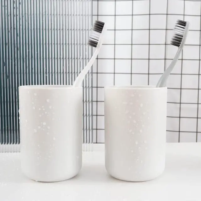 Alt view image 4 of 6 - Bathroom Tumblers 2Pcs, Mouthwash Cup, Toothbrush Holders, Drink Mug, Pen Holder, Unbreakable Dishwasher Safe, 10fl.oz(300ml)/Pcs (White & White)