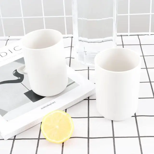 Alt view image 5 of 6 - Bathroom Tumblers 2Pcs, Mouthwash Cup, Toothbrush Holders, Drink Mug, Pen Holder, Unbreakable Dishwasher Safe, 10fl.oz(300ml)/Pcs (White & White)