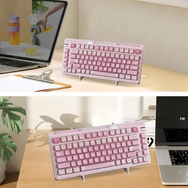 Alt view image 5 of 6 - Acrylic Keyboard Display Stand 1-Tier Portable Keyboard Display Shelf Transparent Display Keyboard Holder Removable Keyboard Storage Holder for Home Office Study