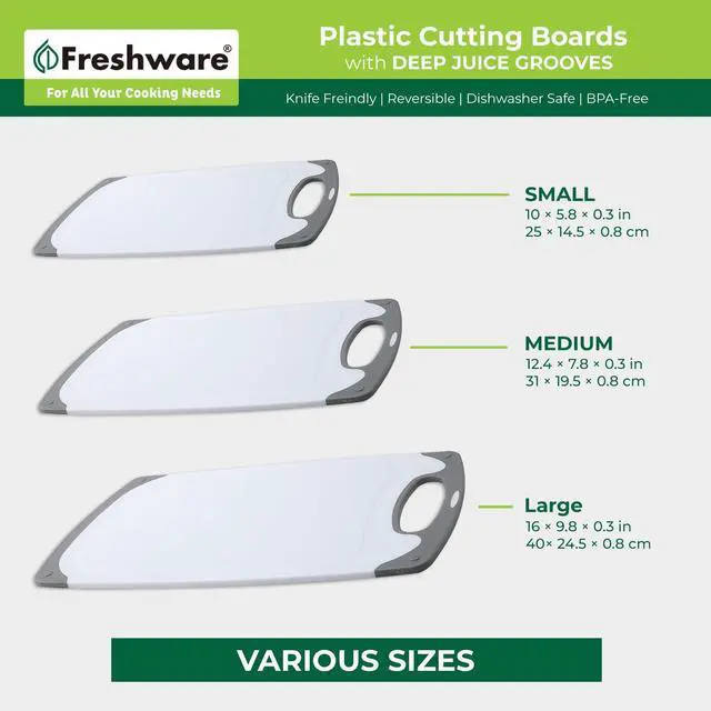 Alt view image 4 of 7 - Cutting Boards for Kitchen, Chopping Board 3-Pack with Different Sizes, Juice Grooves and Non Slip Handles - Reversible, Large Cutting Board Set - Dishwasher Safe - Gray