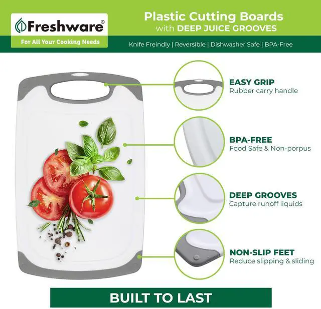 Alt view image 5 of 7 - Cutting Boards for Kitchen, Chopping Board 3-Pack with Different Sizes, Juice Grooves and Non Slip Handles - Reversible, Large Cutting Board Set - Dishwasher Safe - Gray