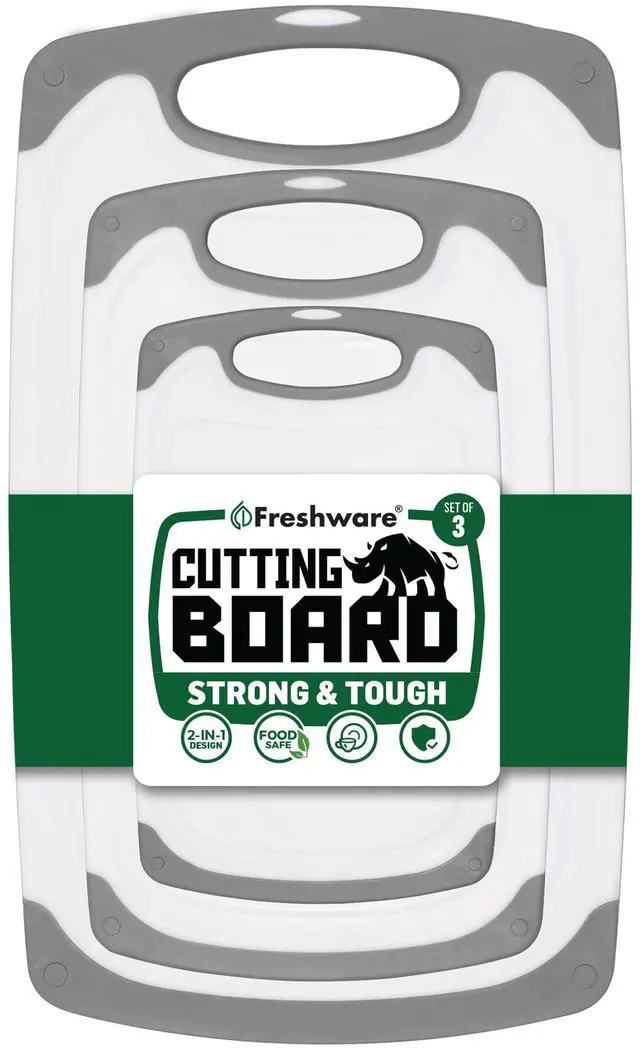 Main image of Cutting Boards for Kitchen, Chopping Board 3-Pack with Different Sizes, Juice Grooves and Non Slip Handles - Reversible, Large Cutting Board Set - Dishwasher Safe - Gray