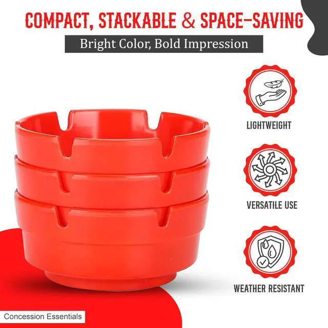 Alt view image 3 of 7 - 4.25" x 1.75 Red Plastic Ashtrays -6ct