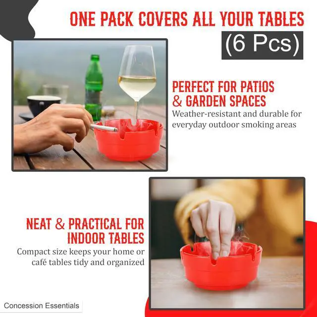 Alt view image 4 of 7 - 4.25" x 1.75 Red Plastic Ashtrays -6ct