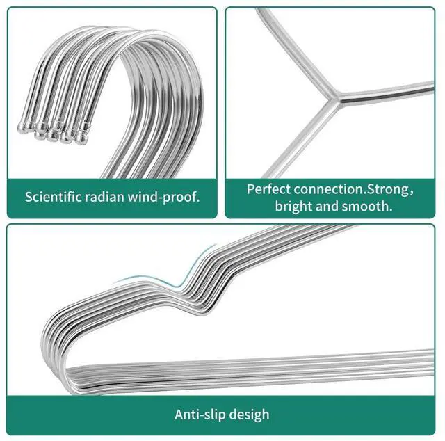 Alt view image 3 of 7 - Hangers 10 Pack Clothes Hanger Strong Heavy Duty Stainless Steel Metal Ultra Thin Space Saving Wire Hangers 16.5in by