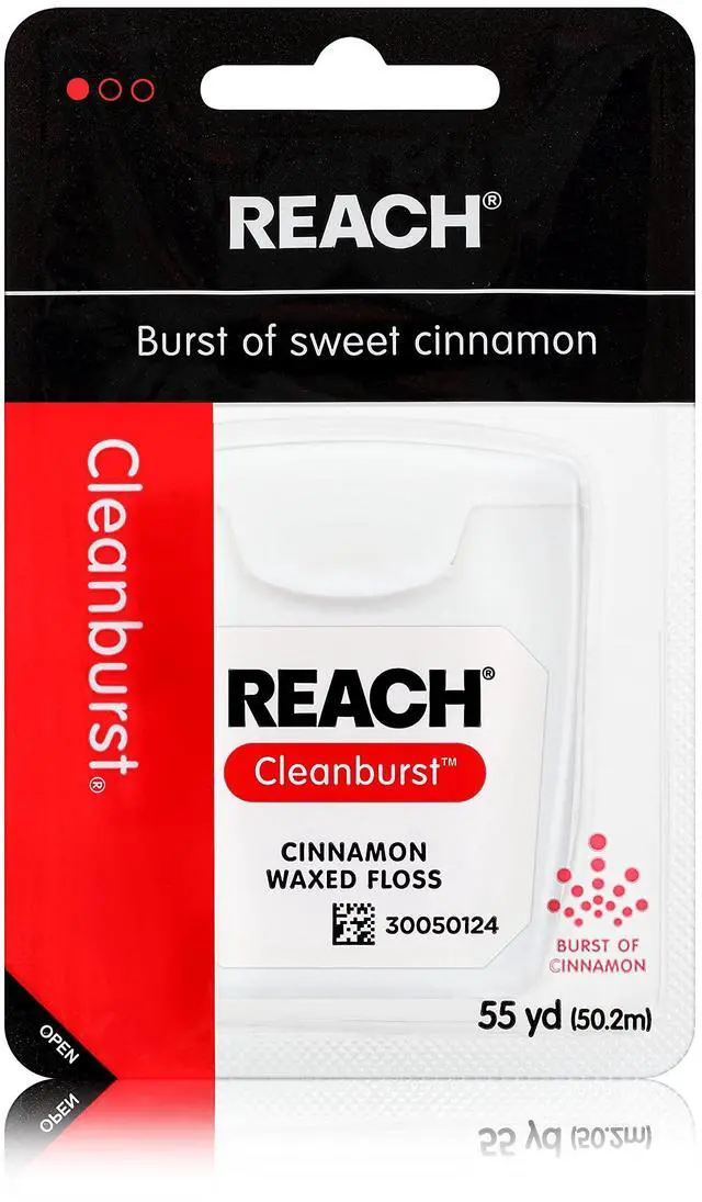 Main image of REACH Waxed Dental Floss, Cinnamon, Plaque Remover for Teeth, Shred Resistant, Floss Slides Smoothly, Easy to Use, Waxed, Deep Cleaning Teeth, Oral Care, PFAS Free, for Adults & Kids, 1 Pack, 55 yd