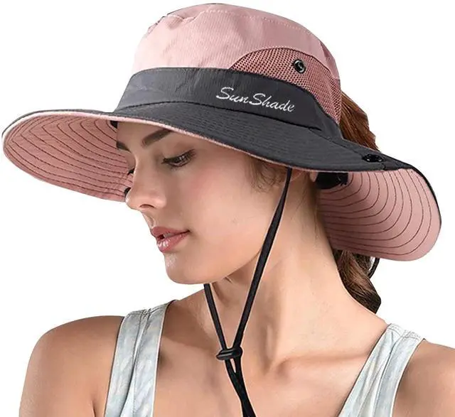 Main image of 1 Pack Women's Ponytail Safari Sun Hat,Wide Brim UV Protection Outdoor Bucket Hat,Foldable Beach Summer Fishing Hat