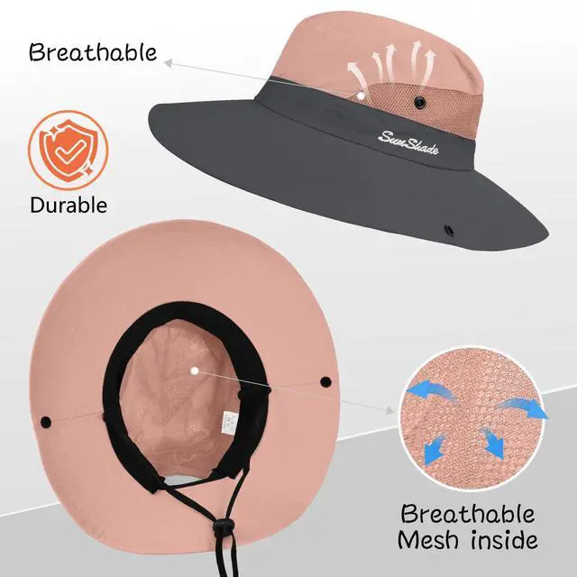 Alt view image 4 of 6 - 1 Pack Women's Ponytail Safari Sun Hat,Wide Brim UV Protection Outdoor Bucket Hat,Foldable Beach Summer Fishing Hat