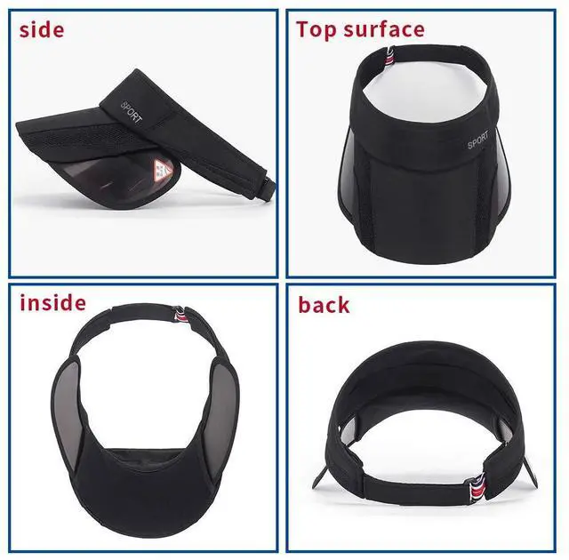 Alt view image 4 of 5 - Summer Sun Visor Hat - Women Adjustable Golf Cap with Retractable Brim, UV Protection Beach/Tennis Sport Hat (Black)
