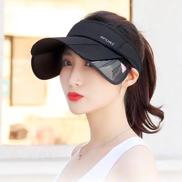 Alt view image 5 of 5 - Summer Sun Visor Hat - Women Adjustable Golf Cap with Retractable Brim, UV Protection Beach/Tennis Sport Hat (Black)
