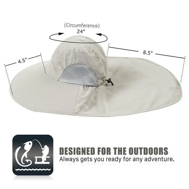 Alt view image 3 of 7 - Outdoor Sun Hat for Men with 50+ UPF Protection Safari Cap Wide Brim Fishing Hat with Neck Flap, for Dad Light Grey