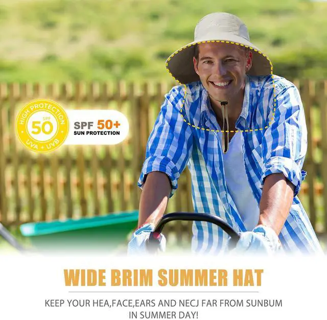 Alt view image 5 of 7 - Outdoor Sun Hat for Men with 50+ UPF Protection Safari Cap Wide Brim Fishing Hat with Neck Flap, for Dad Light Grey