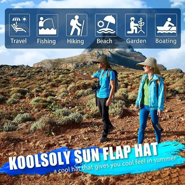 Alt view image 7 of 7 - Outdoor Sun Hat for Men with 50+ UPF Protection Safari Cap Wide Brim Fishing Hat with Neck Flap, for Dad Light Grey
