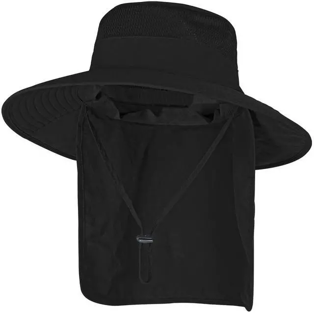 Main image of Sun Hats for Men Women Fishing Hat UPF 50+ Breathable Wide Brim Bucket Hats Summer UV Protection Safari Hat with Neck Flap Black
