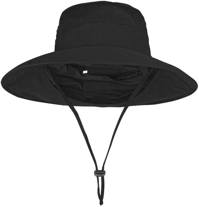 Alt view image 2 of 7 - Sun Hats for Men Women Fishing Hat UPF 50+ Breathable Wide Brim Bucket Hats Summer UV Protection Safari Hat with Neck Flap Black