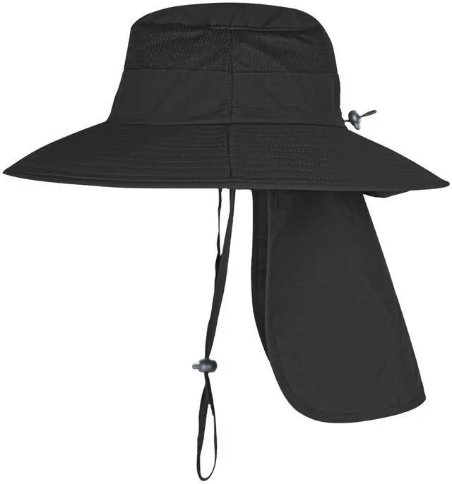 Alt view image 3 of 7 - Sun Hats for Men Women Fishing Hat UPF 50+ Breathable Wide Brim Bucket Hats Summer UV Protection Safari Hat with Neck Flap Black
