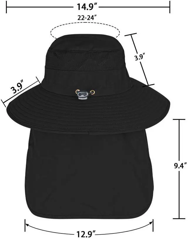 Alt view image 7 of 7 - Sun Hats for Men Women Fishing Hat UPF 50+ Breathable Wide Brim Bucket Hats Summer UV Protection Safari Hat with Neck Flap Black