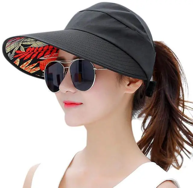 Main image of Sun Hat Sun Hats for Women Wide Brim UV Protection Summer Beach Packable Visor Black