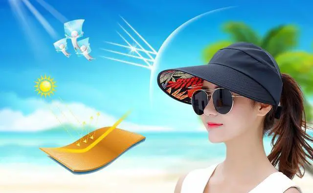 Alt view image 7 of 7 - Sun Hat Sun Hats for Women Wide Brim UV Protection Summer Beach Packable Visor Black